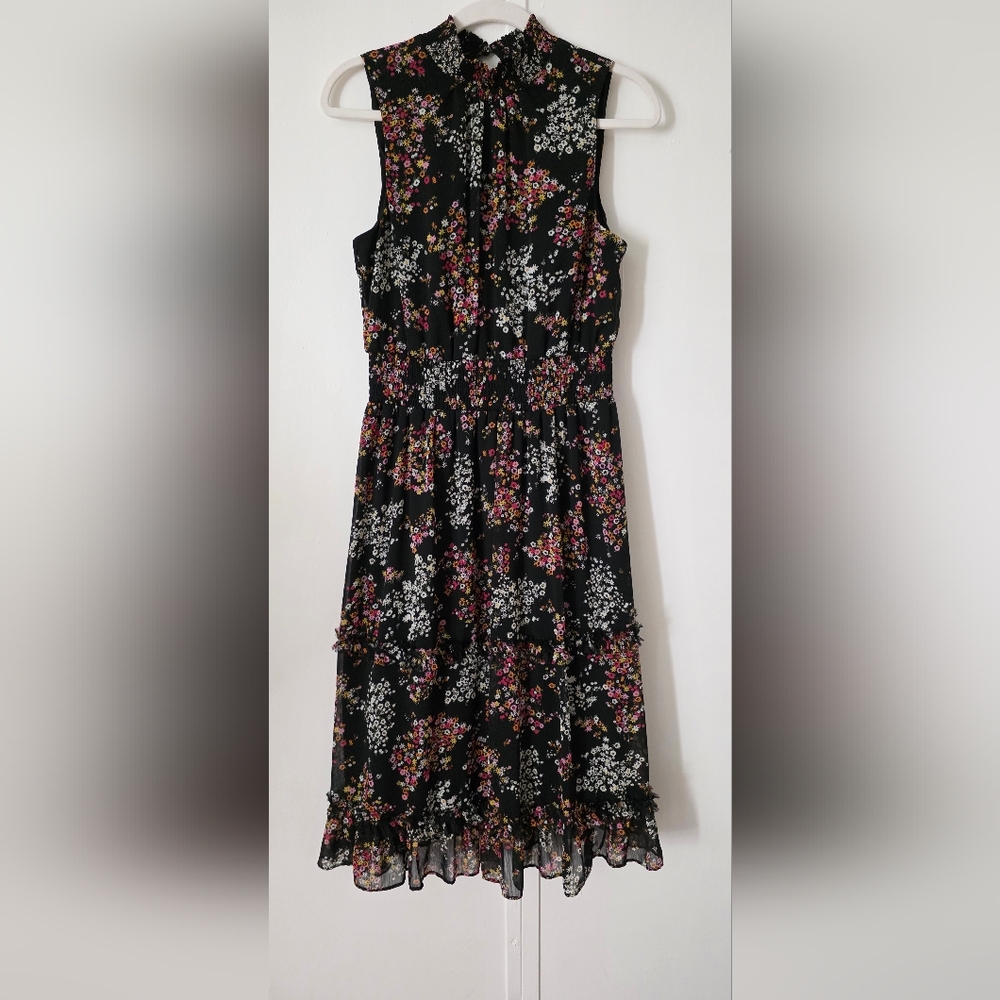 Floral Sleeveless Black Dress